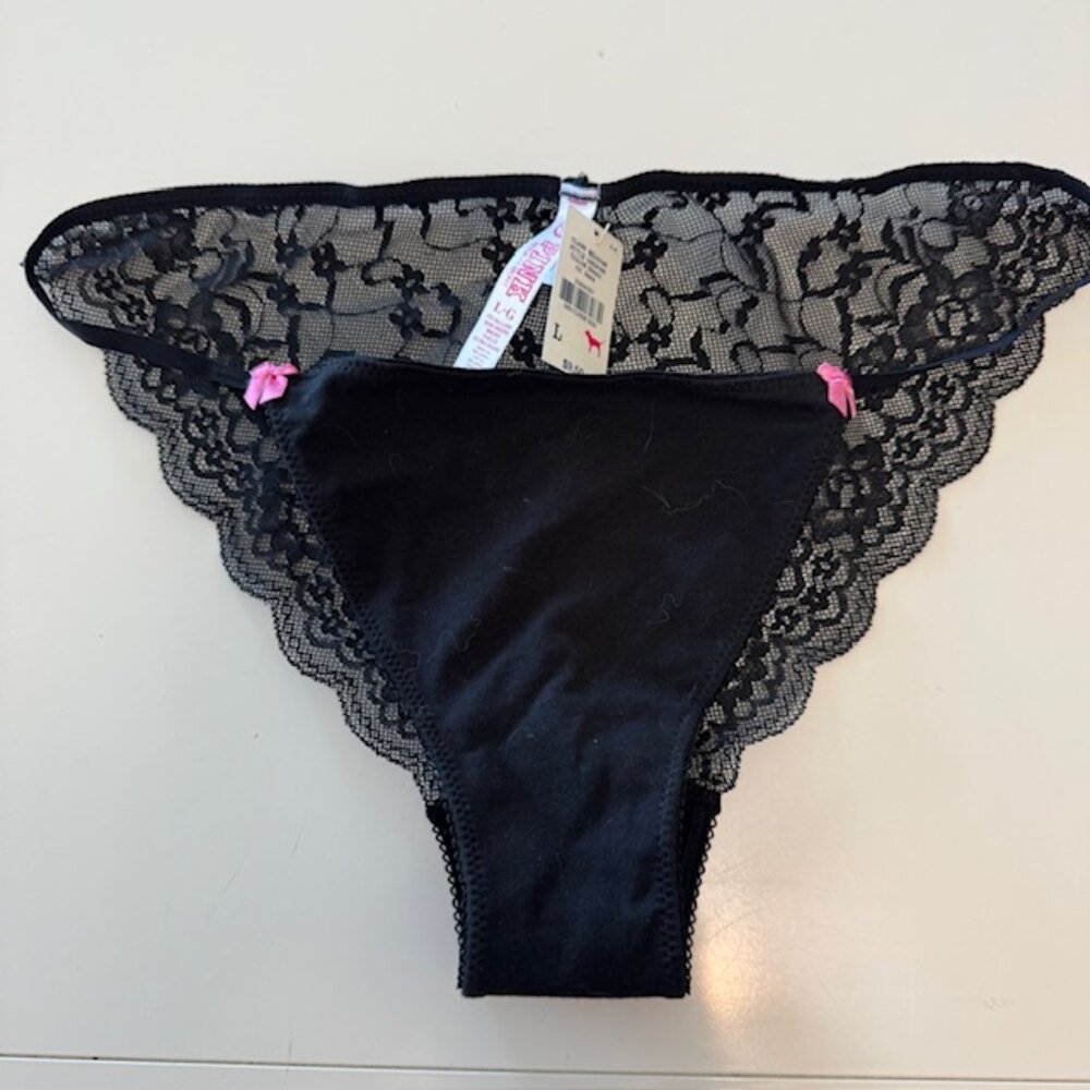 NWT 2012 Rare Victoria's Secret PINK Lace Bikini Panty, Black, Large
